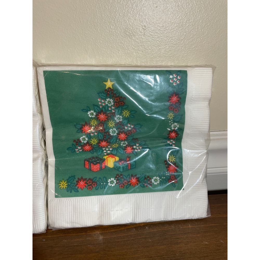 Vintage Christmas Luncheon Napkins Set 3 Packs Poinsettia Tree American Greeting - Picture 5 of 8